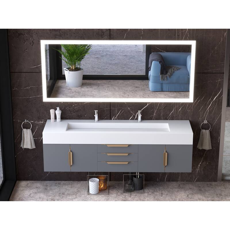 Nile 72" Wall Mounted Bathroom Vanity Set w/ White Top