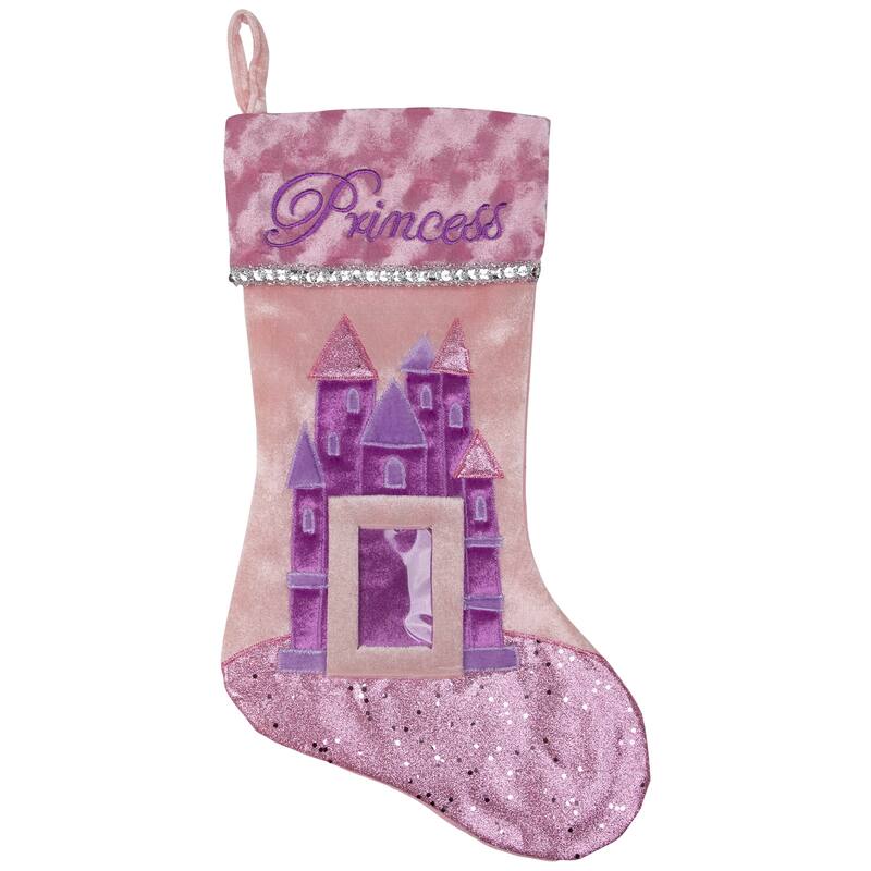 20" Pink and Purple Glitter Princess Christmas Stocking