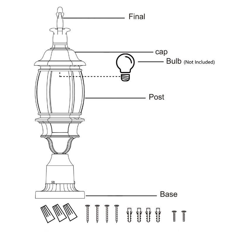 Outdoor 1/3 Light Post Lantern with Pier Mount Base(Pack 1 or 2)