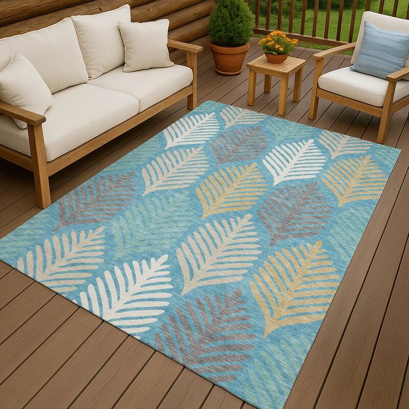 Machine Washable Indoor/ Outdoor Modern Fern Chantille Rug