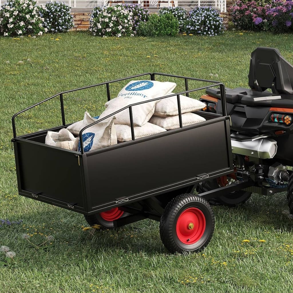 Heavy Duty 750 lbs Steel ATV Dump Trailer, Yard Utility Cart for Lawn Mower, Tractor