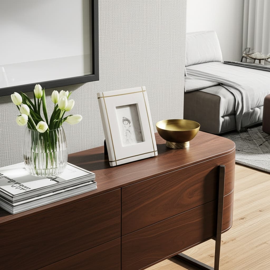 Marble Stone Frame with Inlaid Detail Modern Glam Decorative Accent