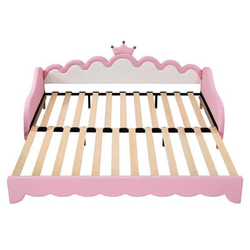 Upholstered Twin Extending Daybed with LED Lights, Crown Headboard