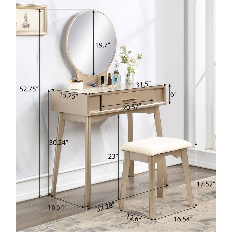 Contemporary Wood Vanity and Stool Set