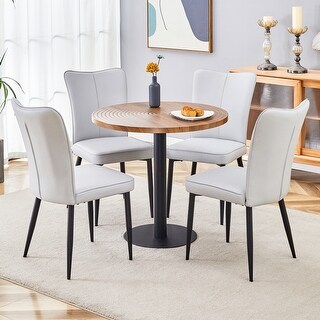 Elegant 5-Piece Dining Set with Dark Wood Grain Table and 4 PU ...