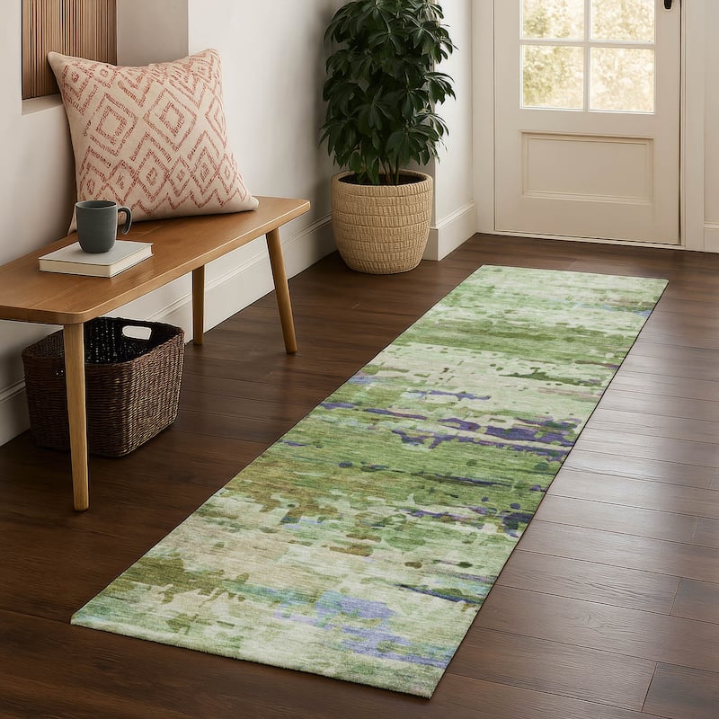Premium Washable Super Soft Abstract Ombre Mayfield Rug - Green - 2'3" x 7'6"