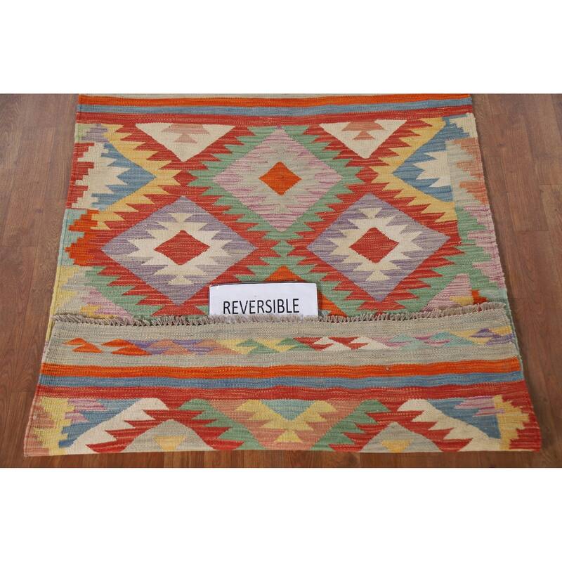 Reversible Kilim Area Rug Hand-Woven Wool Carpet - 3'6"x 5'1"