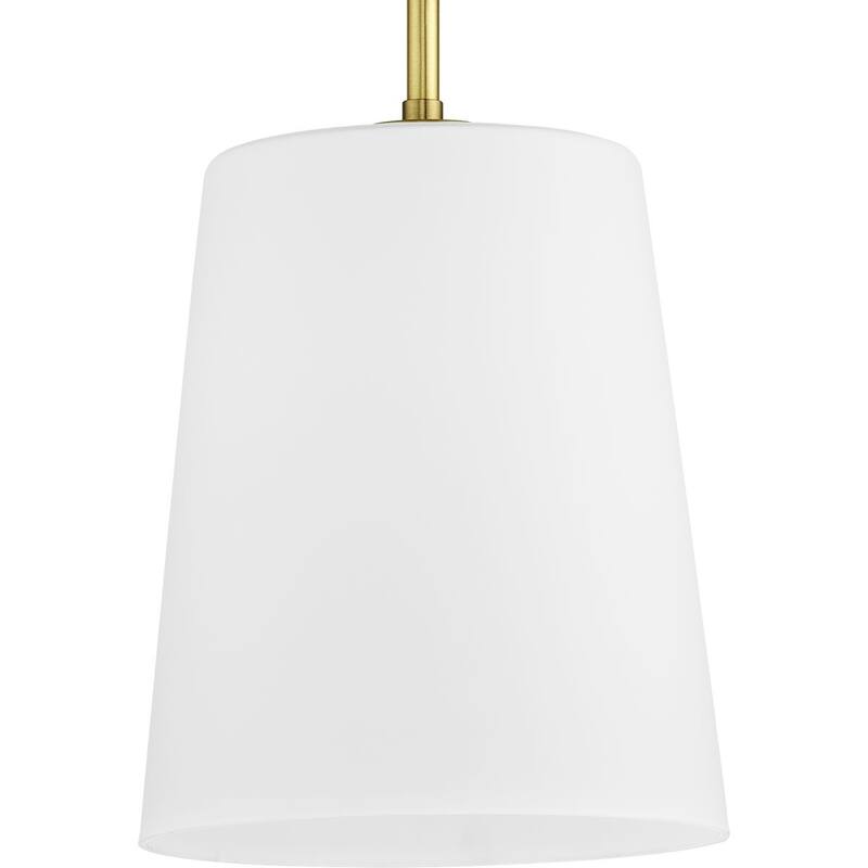 Clarion Collection One-Light Satin Brass Etched White Transitional Pendant - 9 in x 9 in x 11.37 in - 9 in x 9 in x 11.37 in