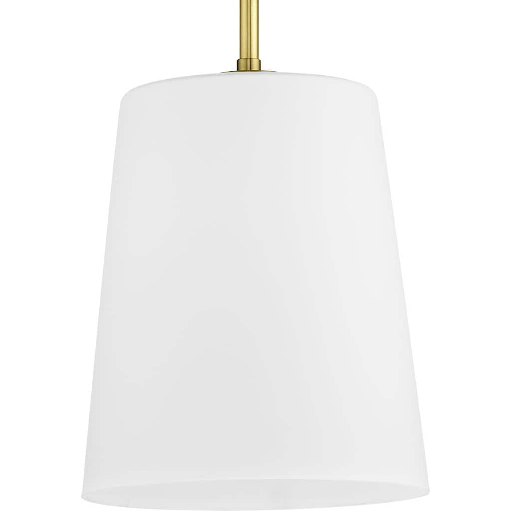 Clarion Collection One-Light Satin Brass Etched White Transitional Pendant - 9 in x 9 in x 11.37 in