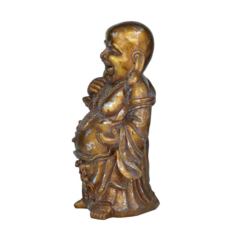 Polystone Meditating Buddha Sculpture with Engraved Carvings and Relief Detailing - Copper or Bronze