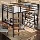 preview thumbnail 1 of 9, Black Metal Full Size Loft bed with Desk and Shelves Black