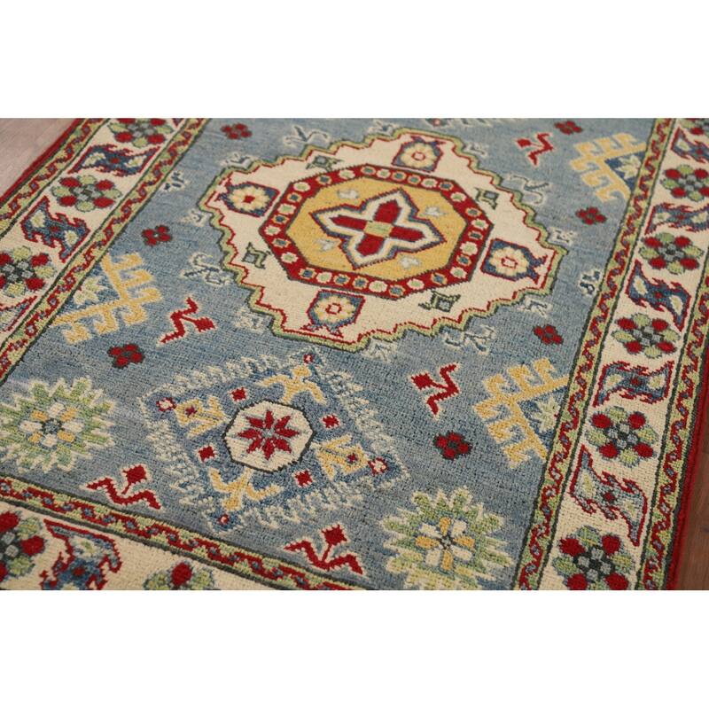 Traditional Light Blue Kazak Foyer Rug Handmade Wool Carpet - 2'8" x 4'1"