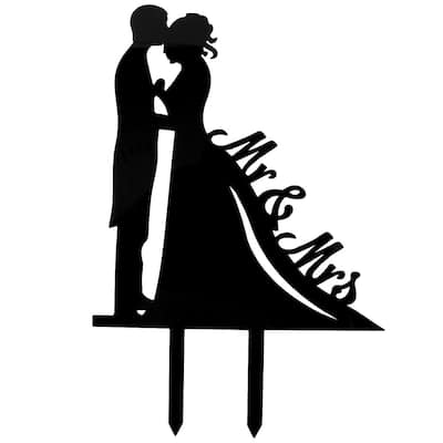 Wedding Engagement Acrylic Bride and Groom Cupcake Cake Topper Ornament Black