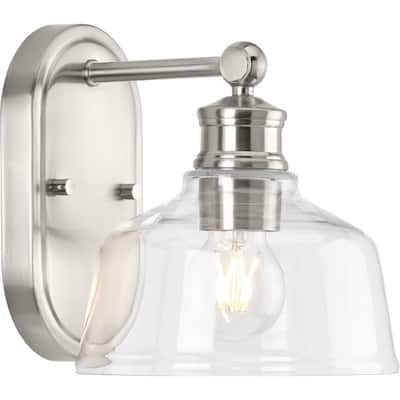 Singleton Collection 1-Light 7.62 in. Brushed Nickel Vanity Light with Clear Glass Shade - Small