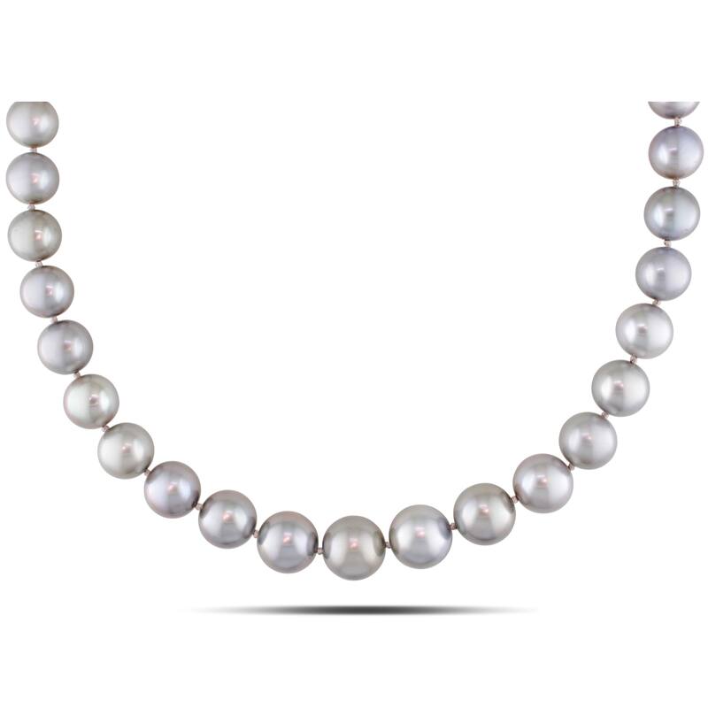 Miadora 10-13mm Silver Tahitian Graduated Diamond Accent Pearl Strand with 14k White Gold