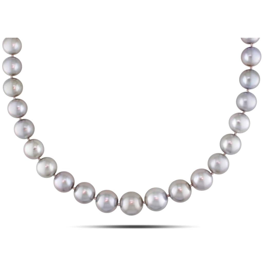 Miadora 10-13mm Silver Tahitian Graduated Diamond Accent Pearl Strand with 14k White Gold
