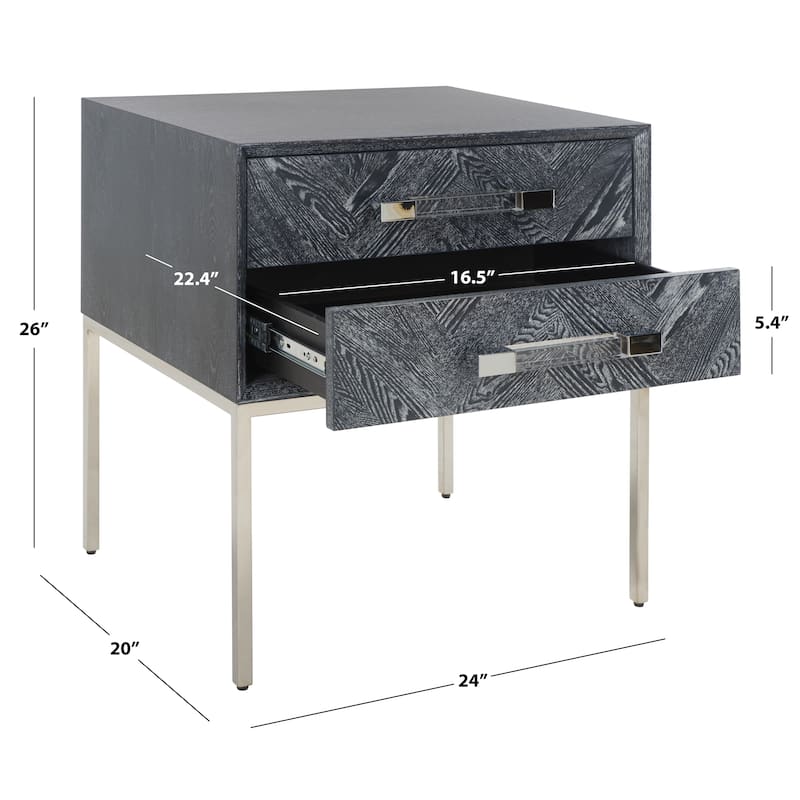 SAFAVIEH Couture Mercês Walnut 2-Drawer Side Table- Charcoal / Gold - 24" W x 20" L x 26" H - 24"W x 20"D x 26"H