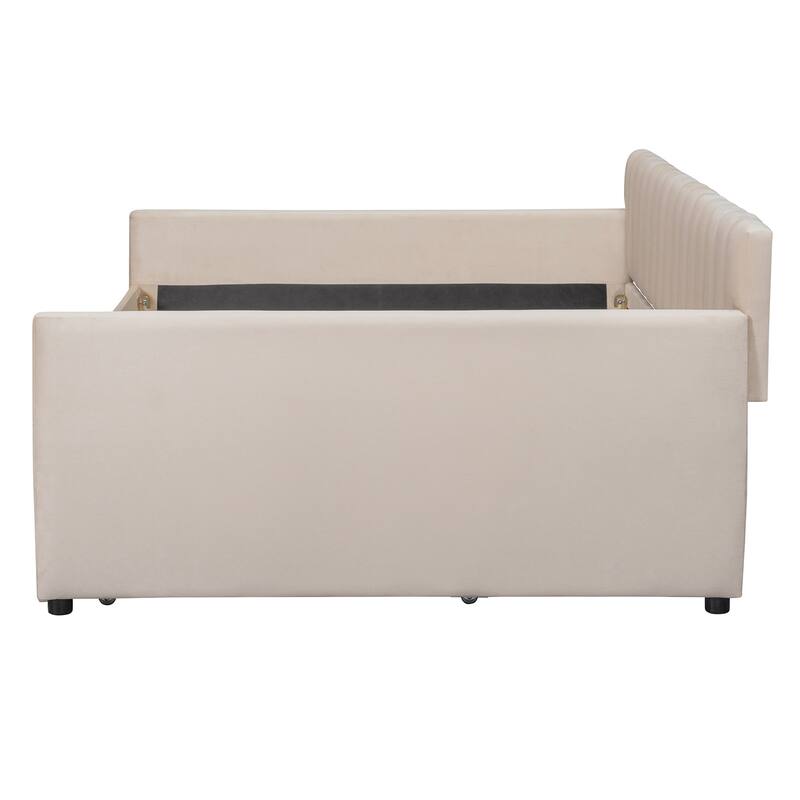 Full Size Upholstered daybed with Trundle and Wood Slat Support