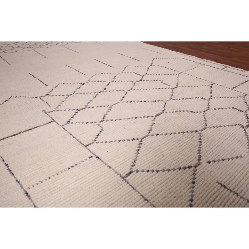 Ivory Trellis Moroccan Oriental Area Rug Handmade Wool Carpet - 5'11"x 9'7"