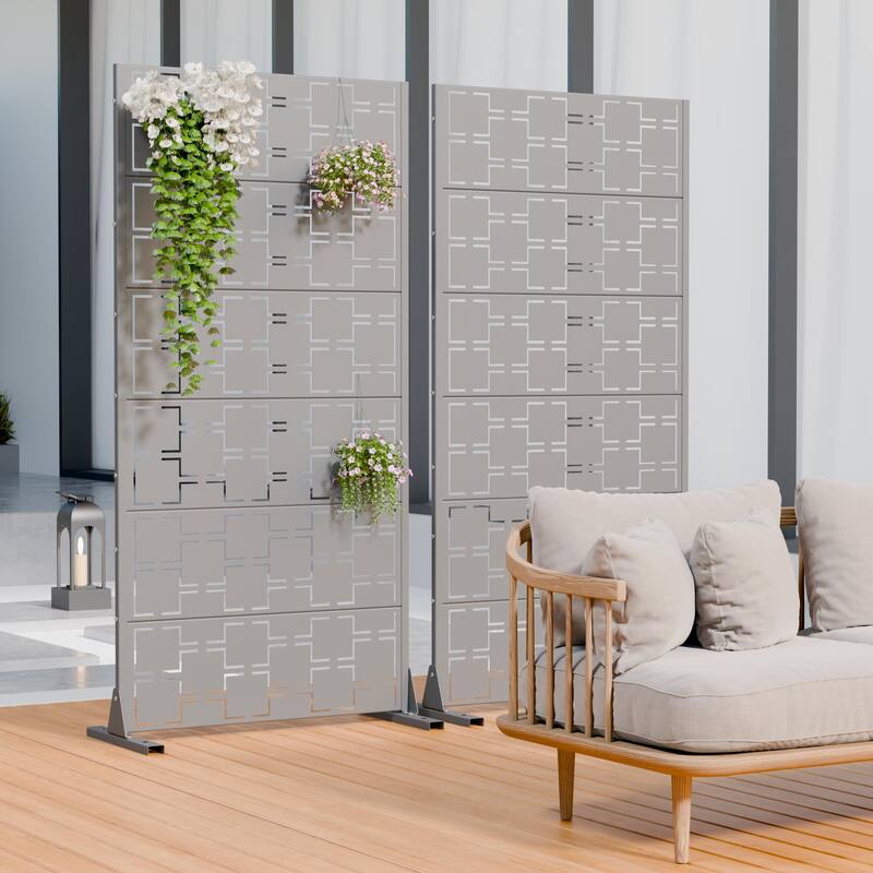 Modern Metal Privacy Screen Outdoor Decorative Partition with Stable Base Hanging Plant-Friendly Panel - 60"H x 30"W