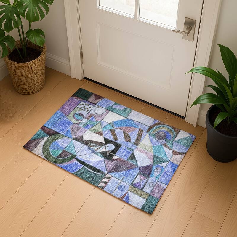 Premium Washable Super Soft Mosaic Contemporary Mayfield Rug - Green - 1'8" x 2'6"