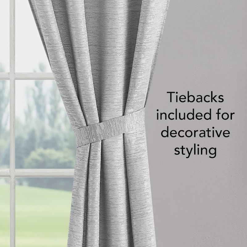 Creative Home Ideas Melinda Lurex Jacquard Back Tab Window Curtain Panel Pair with Tiebacks