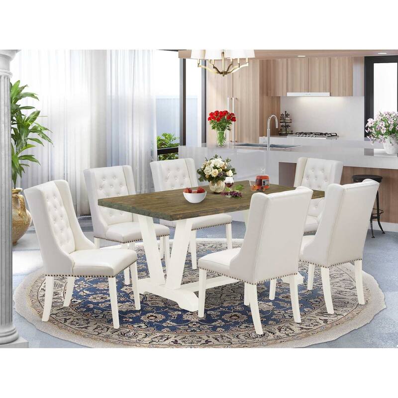 HomeStock 7-Piece Rectangle Natural Oak Finish Solid Wood Top Dining Table with 6-Chairs