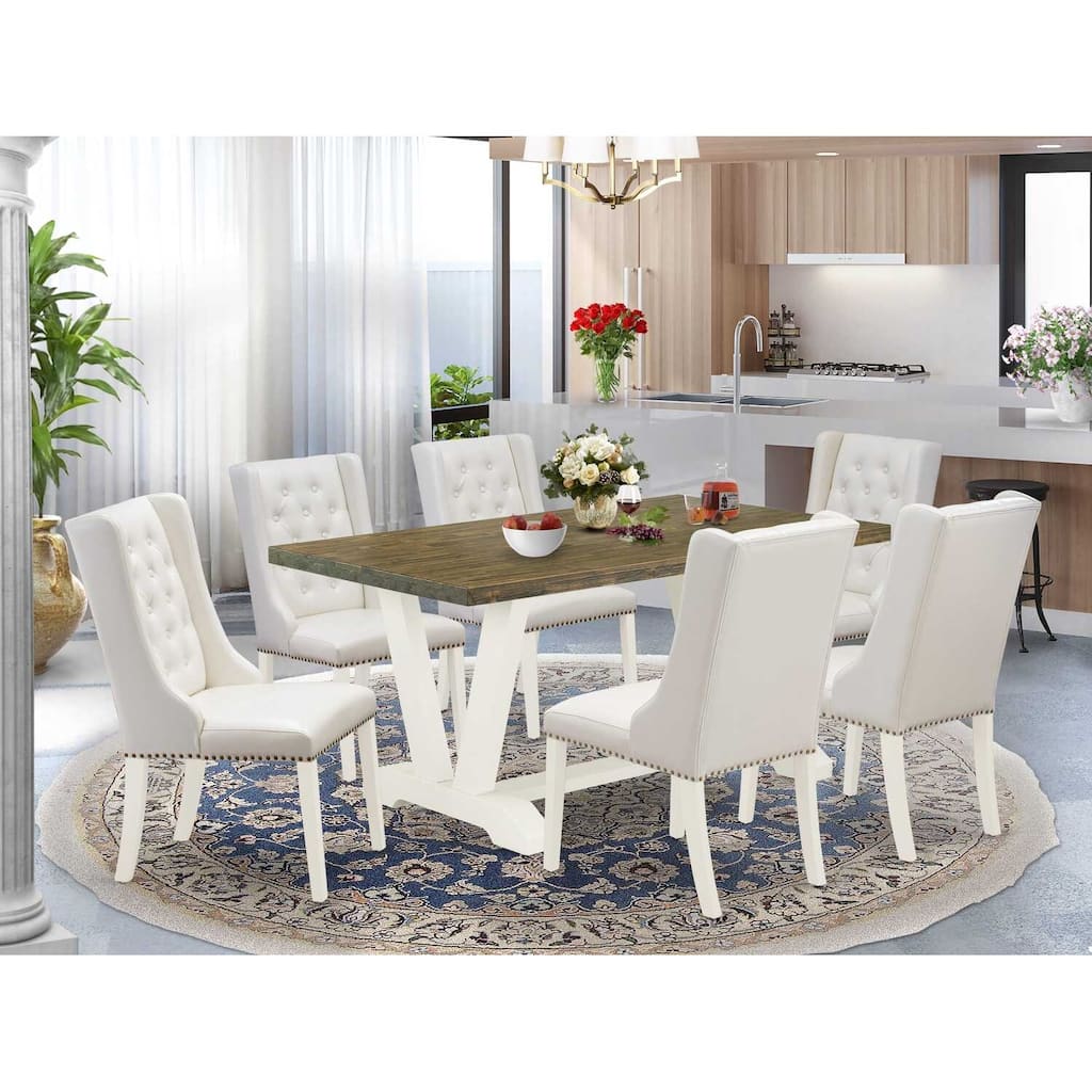 HomeStock 7-Piece Rectangle Natural Oak Finish Solid Wood Top Dining Table with 6-Chairs