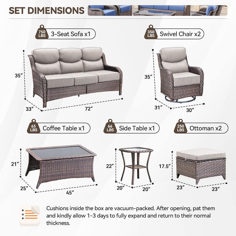 Pocassy Outdoor Patio Furniture Sofa Swivel Chairs Sets