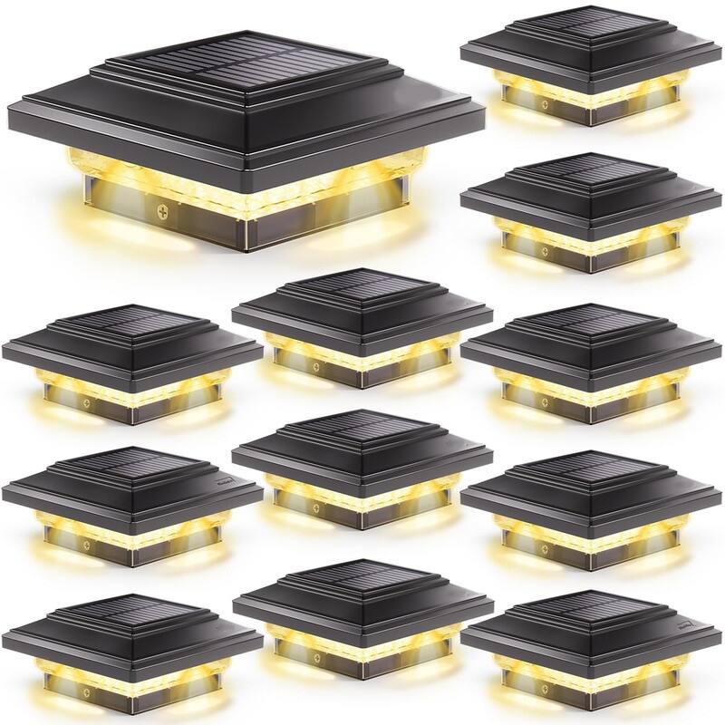 6-Pack 4x4 Solar Post Lights - 50Lm, 2 Modes, Waterproof - Black - 12 Pack