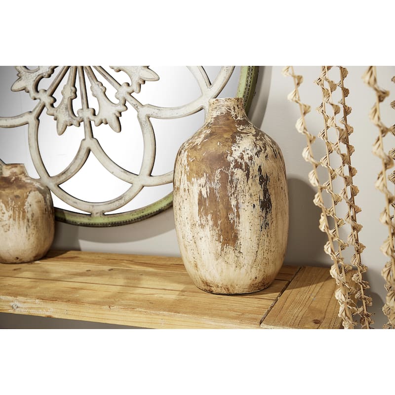 White Ceramic Jug Inspired Decorative Vase with Rattan Wrapped Handle - White - 9"W, 11"H