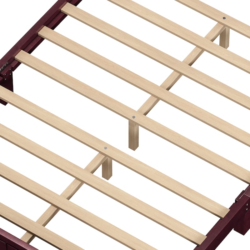 Vintage Wooden Bed Frame with Wood Slats Support, Platform Bed Frame