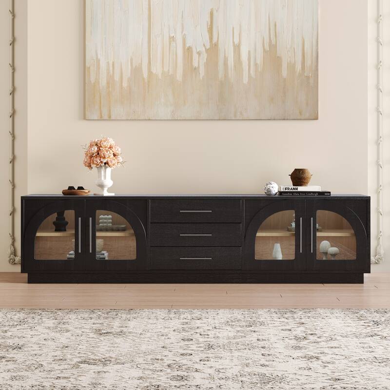 JASIWAY Black Wood TV Stand Fits TV up to 85 in.