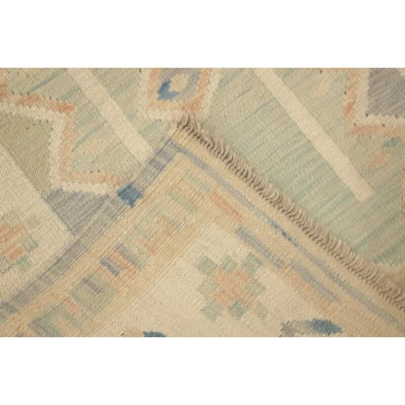 Hand Woven Oriental 100% Wool Carpet Southwestern Tribal Green Kilim Runner Rug - 11' 0'' X 2' 8''