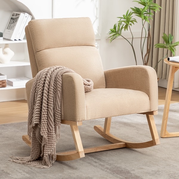 slide 2 of 19, HOMYKA 28" Wide Rocking Chair for Nursery with Solid Wood Leg Khaki
