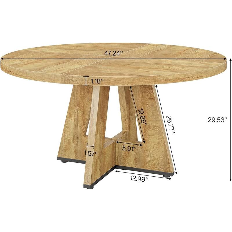 47" Round Dining Table, Wood Top Kitchen Table for Dining/Living Room
