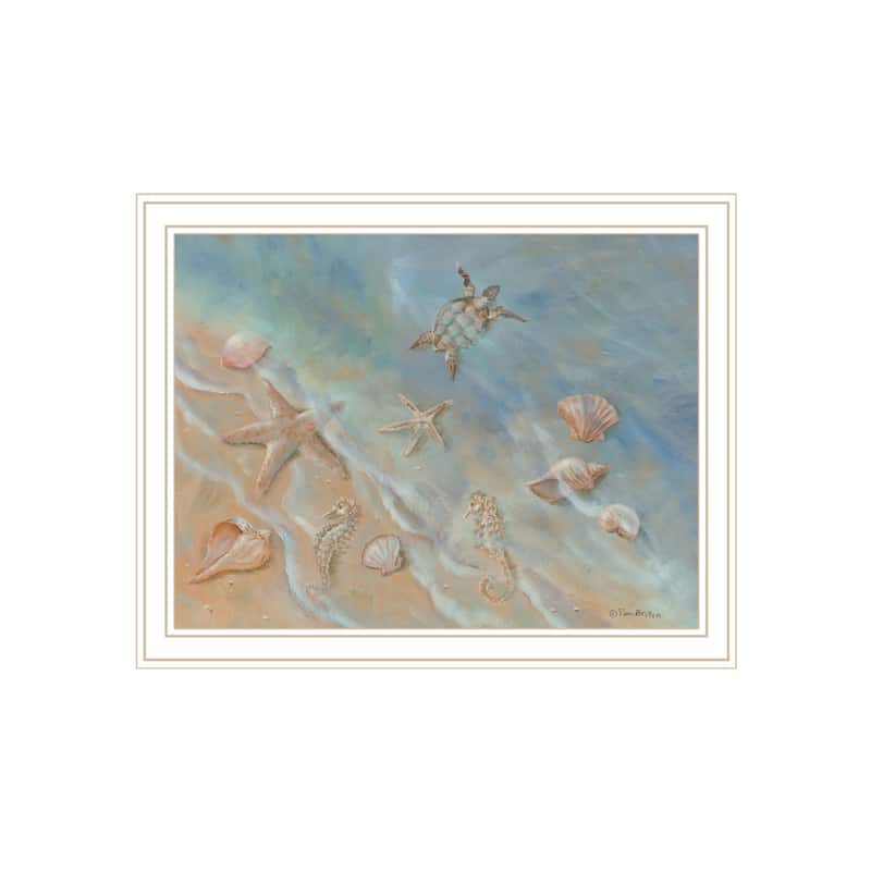 TrendyDecor4U Contemporary "Seashore Star II" Framed Print Wall Art - White