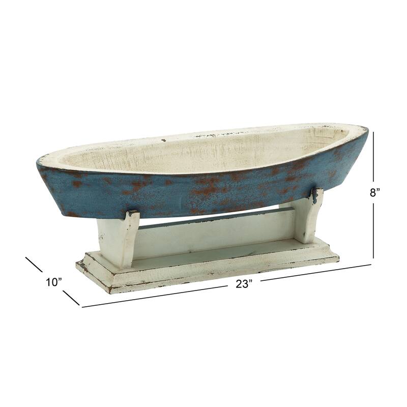 Blue Wooden Sail Boat Decorative Sculpture