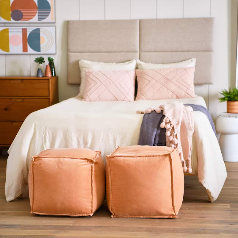 Embroidered Cotton Geometric Lumbar Pillow