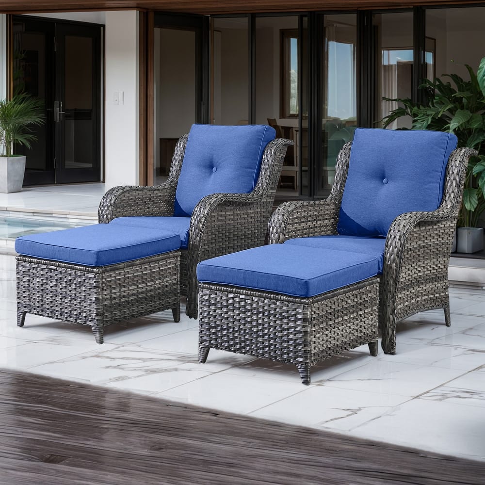 Pocassy Outdoor Patio Chairs with Ottomans Set of 4
