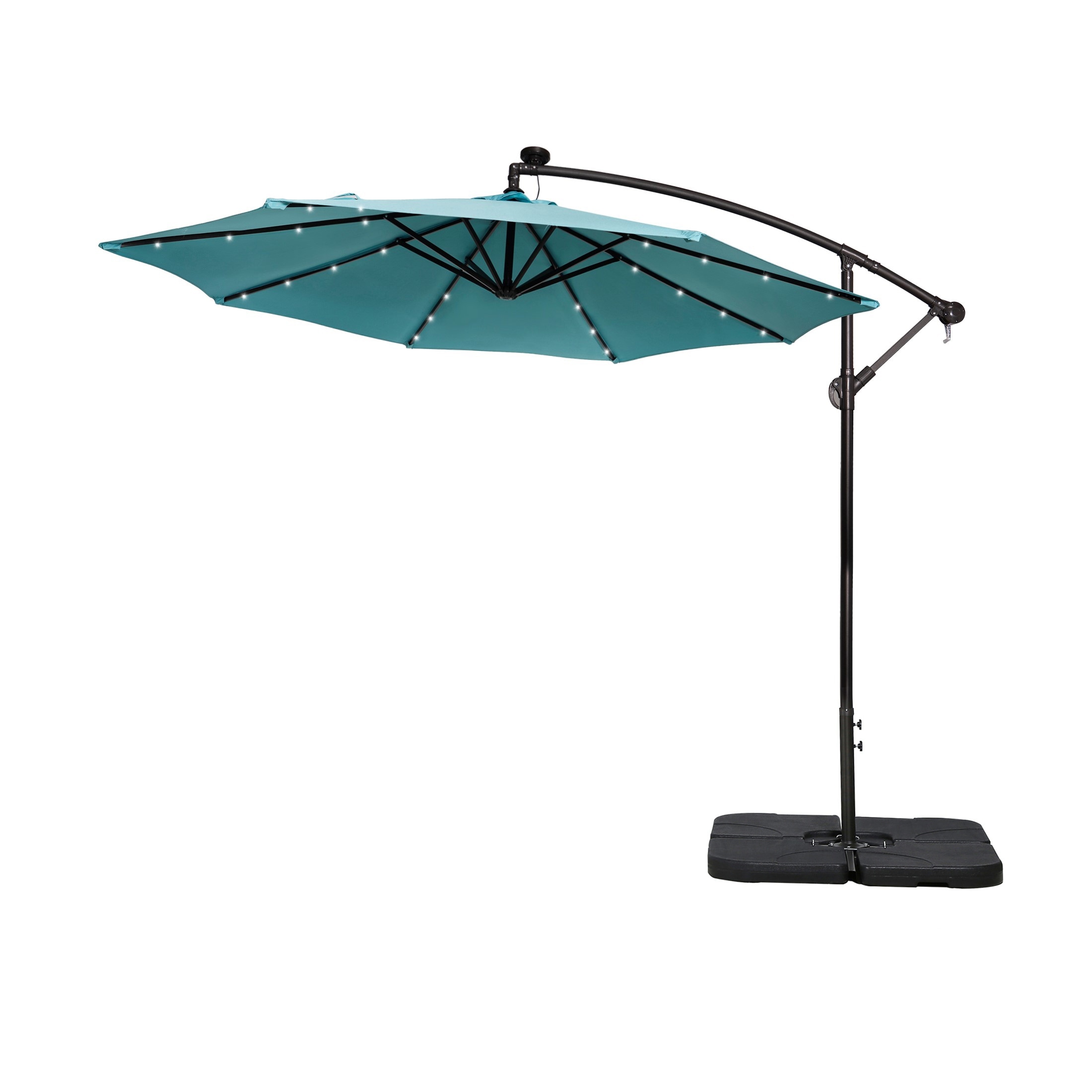 glucksteinhome 10 ft aluminum offset patio umbrella w solar lights LED 29.5 lbs Number of Ribs 10 Ft. Solar Power Lighted