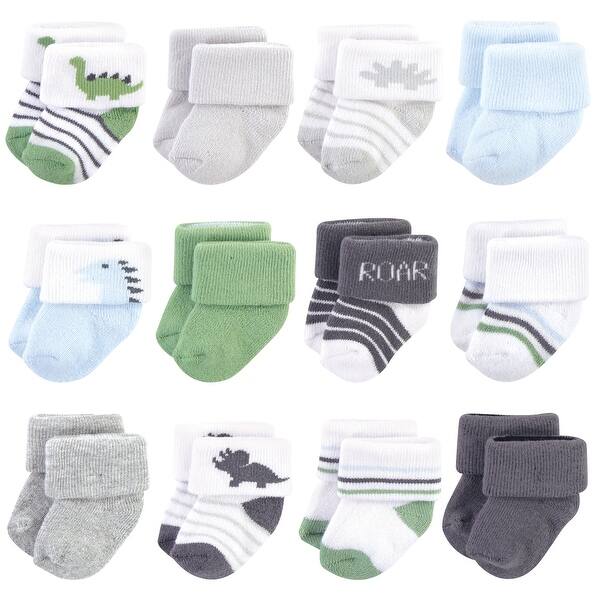 slide 1 of 1, Hudson Baby Infant Boy Cotton Rich Newborn and Terry Socks, Boy Dino, 0-3 Months - Boy Dino 0-3 Months - Boy Dino