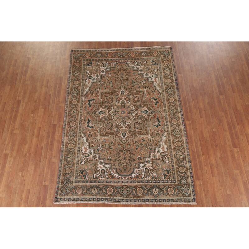 Hand Knotted Oriental 100% Wool Carpet Traditional Floral Oranges & Rust Heriz Area Rug - 9' 9'' X 6' 6''