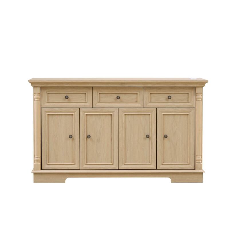 Farmhouse Roman Column Cabinet‌ – Wooden Storage Unit with Drawers & Doors, Coffee Bar & Wine Cooler for Kitchen or Hallway