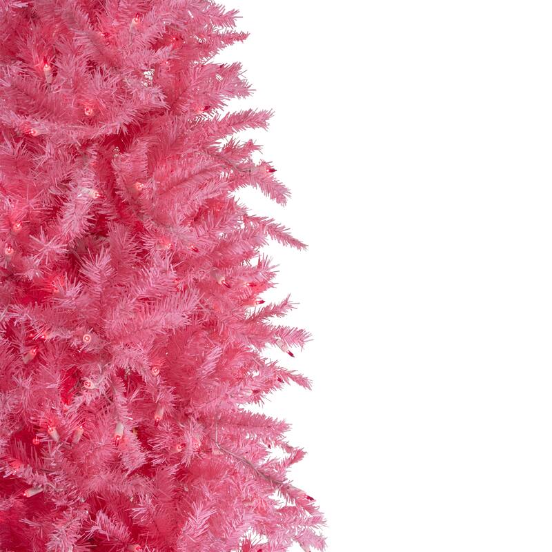 Pre-Lit Slim Tinsel Artificial Christmas Tree - 7.5' - Pink - Pink Lights - 7.5 Foot