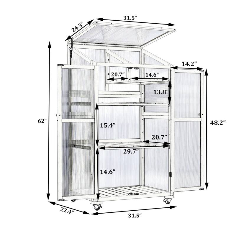 62" Portable Cold Frame Greenhouse with Wheels & Adjustable Shelves