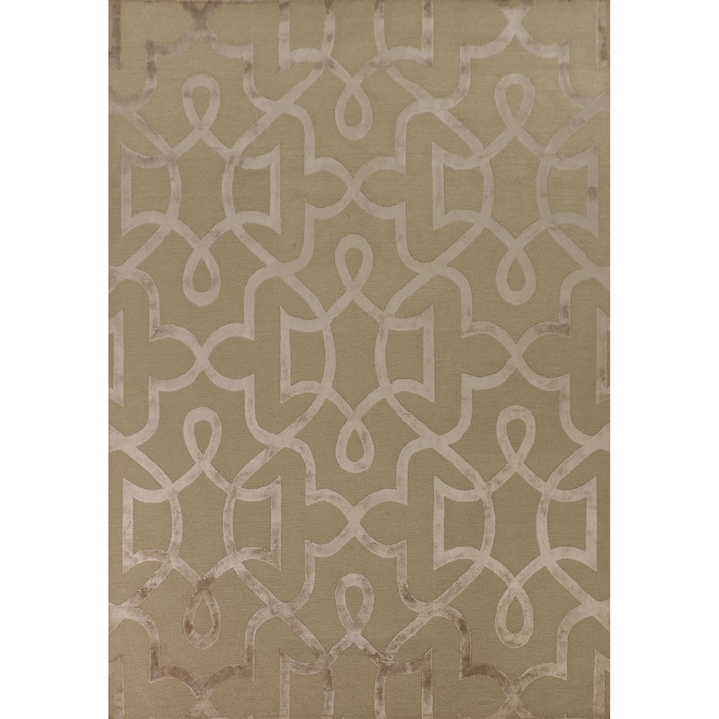 Geometric Modern Area Rug Handmade Oriental Wool Carpet - 9'0" x 11'9"