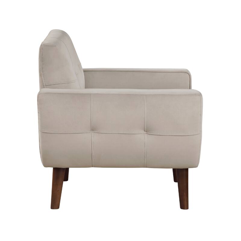 Roa Accent Armchair, Light Brown Velvet, Tufted Back w Tapered Legs