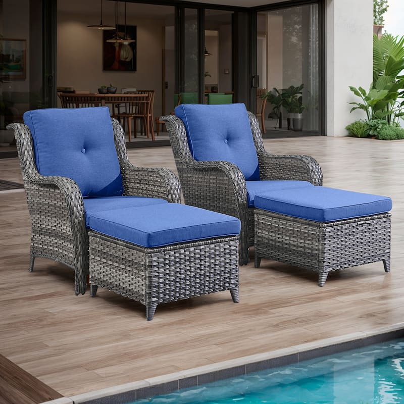 Gymojoy Outdoor Chairs with Ottoman Set of 4 - Grey - Blue