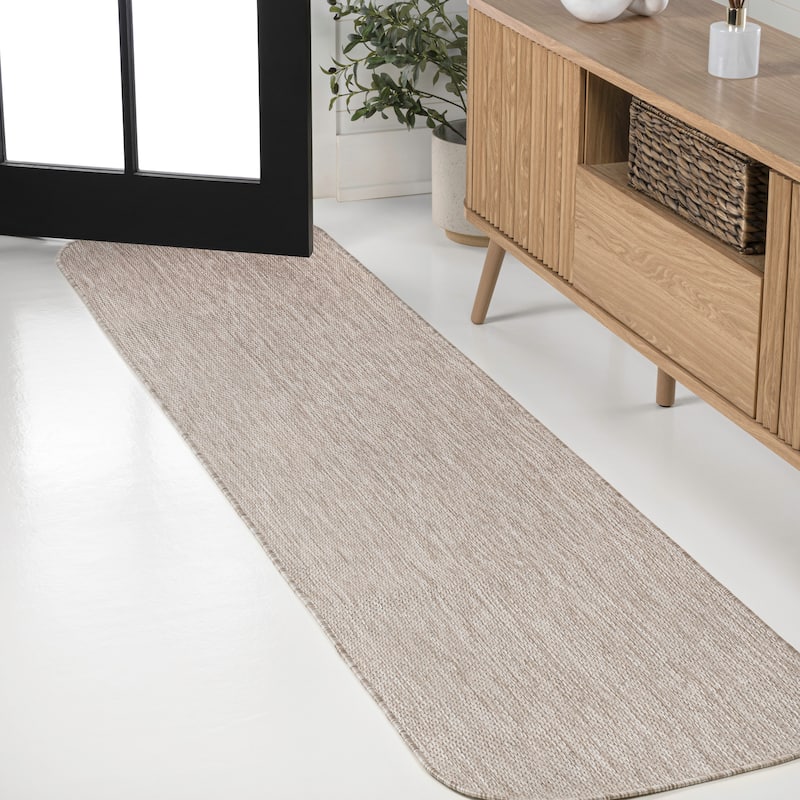 JONATHAN Y Miles Modern Minimalist Radius Corner Solid Indoor/Outdoor Shaped Area Rug - 2' X 8' - Beige